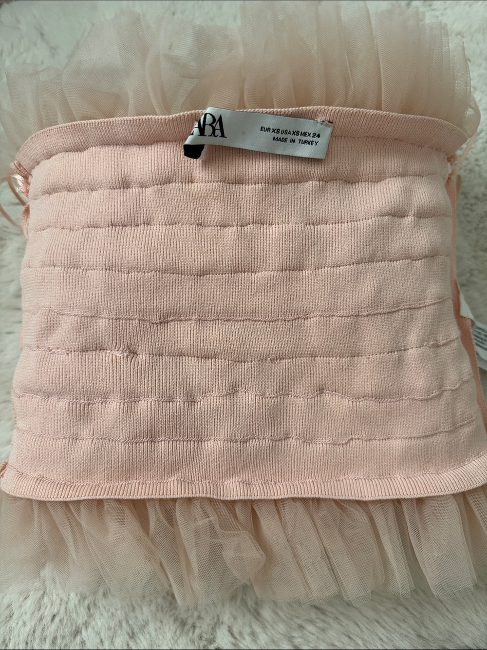 Zara Light Pink Tulle-Trim Knit Top - Picture 5 of 5